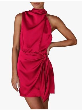 Amazon, women’s red wrap mini dress, size M
